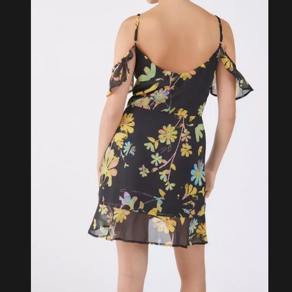Urban Outfitters Dress Black Floral Teyanna Cold Shoulder Mini Dress Sz 1X EUC - Picture 3 of 8